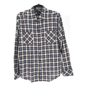 Good Man Brand Long Sleeve Plaid Blue & Brown Button Front Shirt L